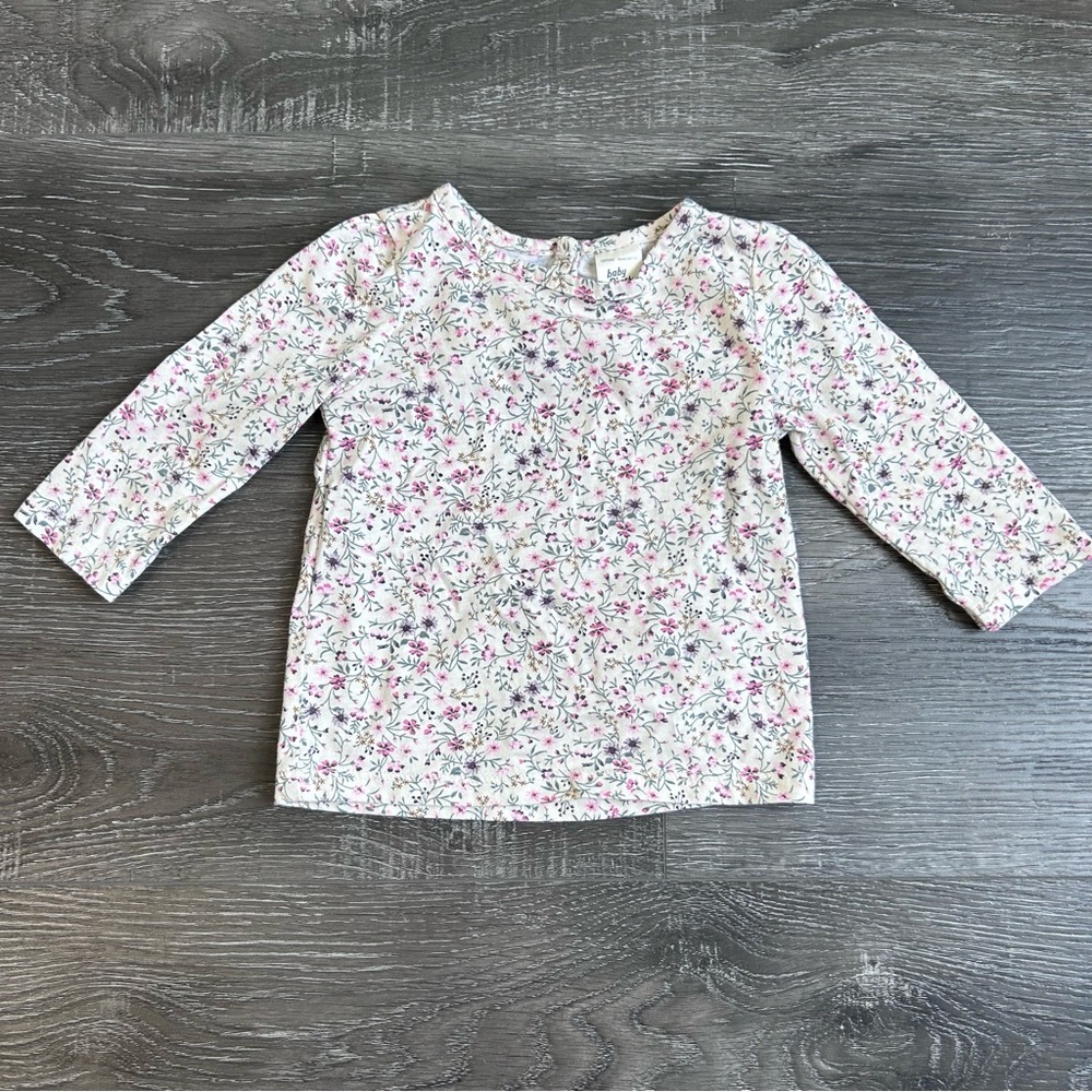 Baby B’gosh Girl Floral Long Sleeve Tee - White with Pink Accents Size 9M